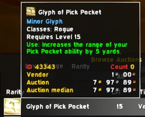Glyph of Pick Pocket tooltip: increases the range of your Pick Pocket ability by 5 yards