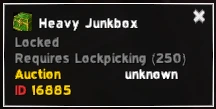 Heavy Junkbox tooltip: Locked, Requires Lockpicking 250