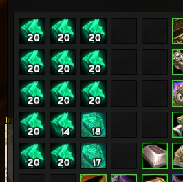 A full bag of Saronite Ore stacks