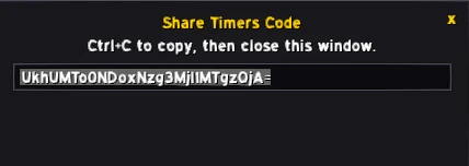 RareHunt's Share Timers Code popup with a copyable code string